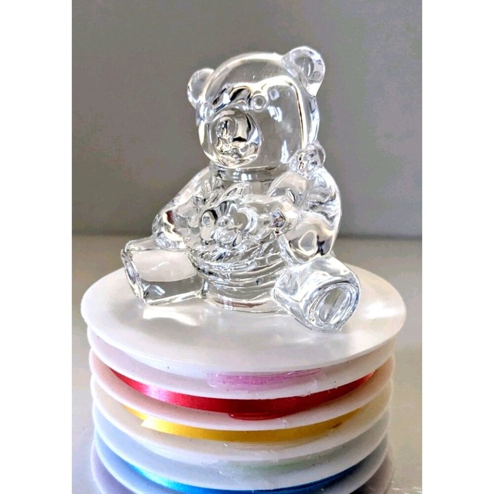 VTG Cristal D’Arques Teddy Mini Figurine Holding Flowers 24% Lead Sticker France